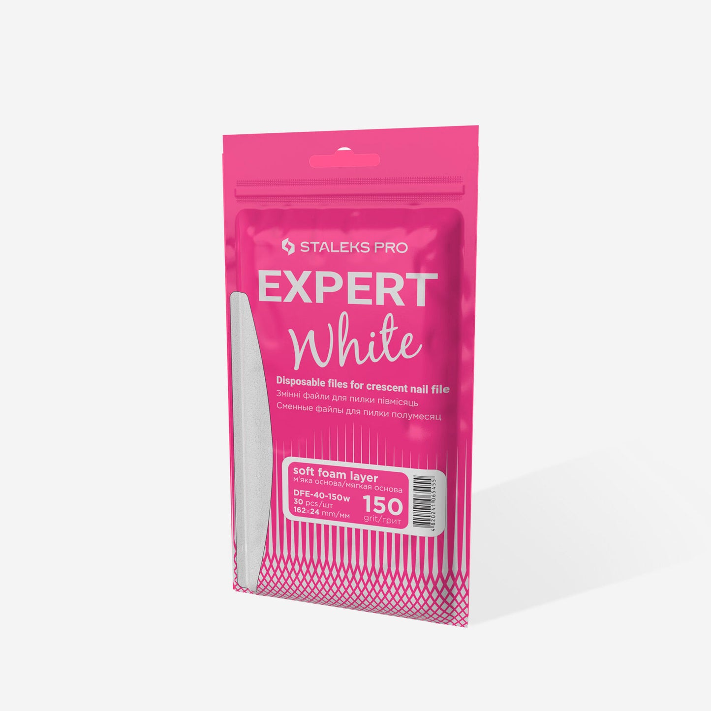 Disposable white files for crescent nail file on a soft foam layer | 150 grit