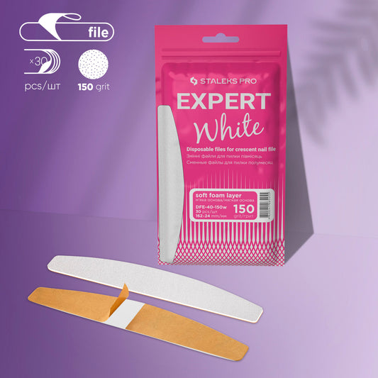 Disposable white files for crescent nail file on a soft foam layer | 150 grit