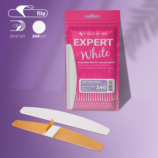 Disposable white files for crescent nail file on a soft foam layer | 240 grit